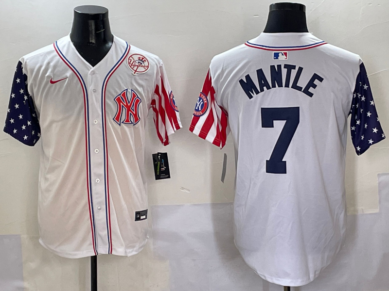 Men 2025  MLB New York Yankees #7 Mantle white jersey style 18